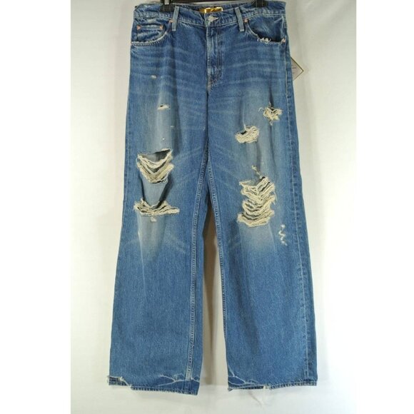 MOTHER Blue Distressed Wide Leg Jeans - Picture 7 of 16